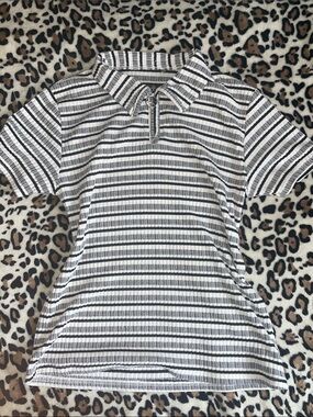 Mercedes Zipper Striped Polo Top